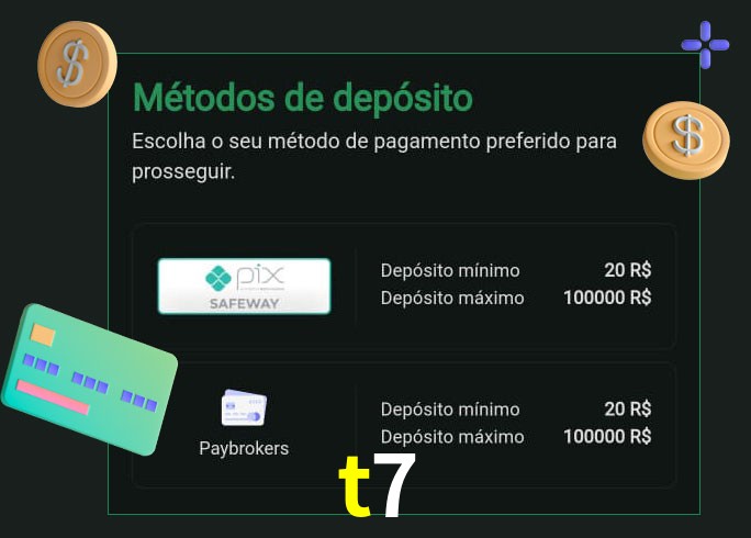 O cassino t7 oferece uma grande variedade de métodos de pagamento